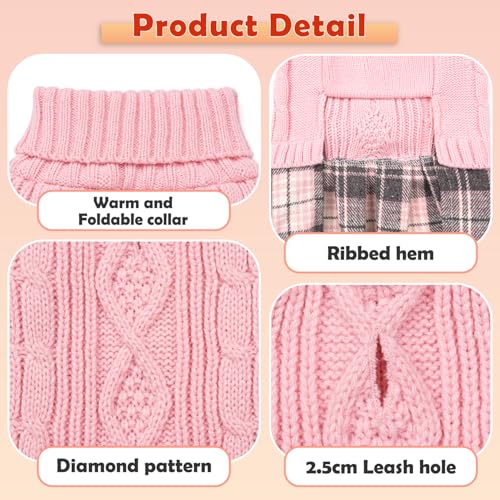 2 Pack Small Dog Sweater Dress with Bowtie Turtleneck (Medium (8-14lbs) / Grey+Pink)