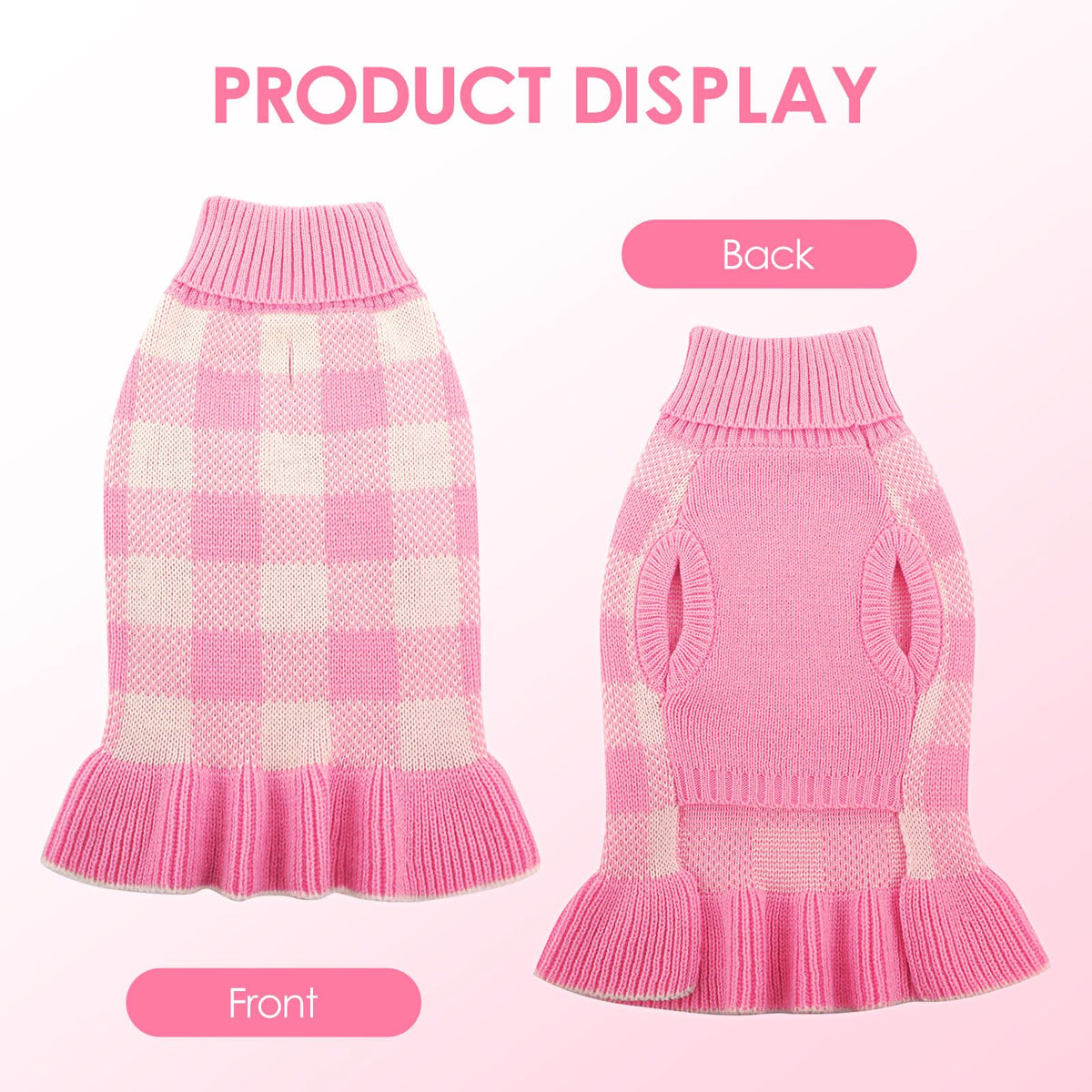 Dog Sweater Dress Plaid Knitwear for Medium Dogs Girl Christmas Clothes (Pink / Medium)