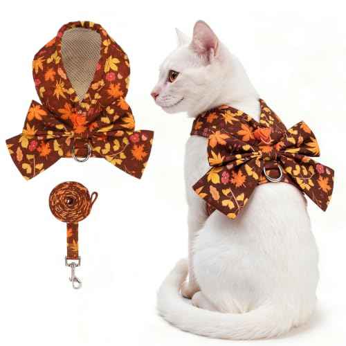Fall Dog Harness and Leash Set for Small Medium Dogs (Brown / S (Chest Girth: 13.8"-15.7"))