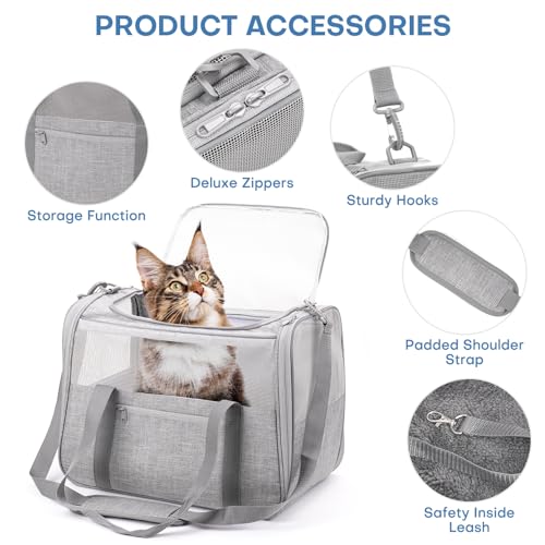 JUNGYOUN Premium Cat Carrier (Grey / 18.0"L x 12.0"W x 14.0"H)