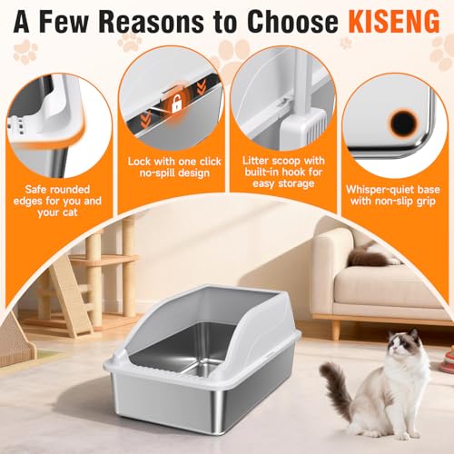 2PACK Stainless Steel Cat Litter Boxes XL Large Metal Pan Include Scoop (Light Grey)