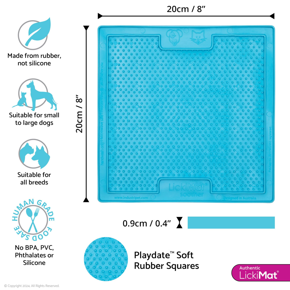 Classic Soother Slow Feeder for Dogs Lick Mat Boredom Anxiety Reducer Perfect for Food Treats Yogurt Liquid Food Peanut Butter Fun Alternative to a Slow Feed Dog Bowl (Turquoise)