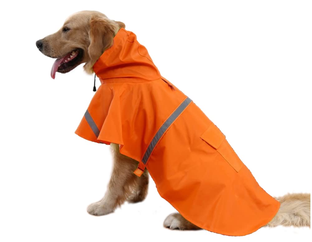 Adjustable Large Dog Raincoat with Strip Reflective (Orange / L)