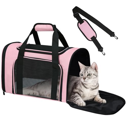 Large Cat Carrier Soft Up to 28 Lbs (20.0"L x 13.0"W x 13.0"H / Pink)