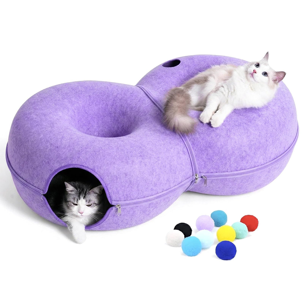 8 Shaped Large Cat Tunnel Bed for Indoor Cats (Purple / Large (38 x 24 x 11 in))