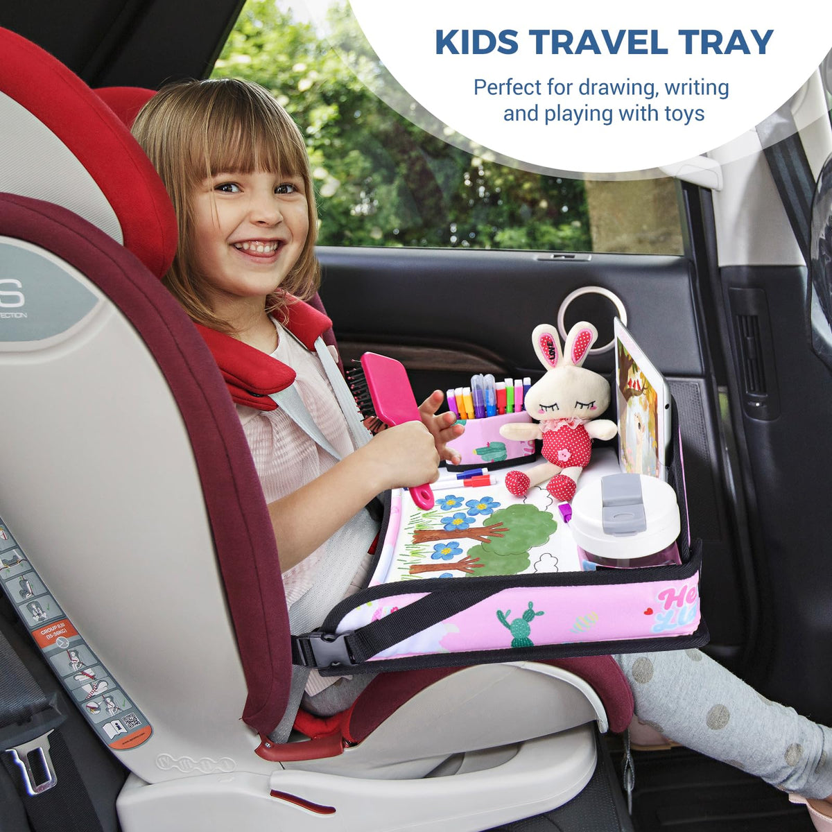 Kids Travel Tray for Car Seat (Pink Alpaca)