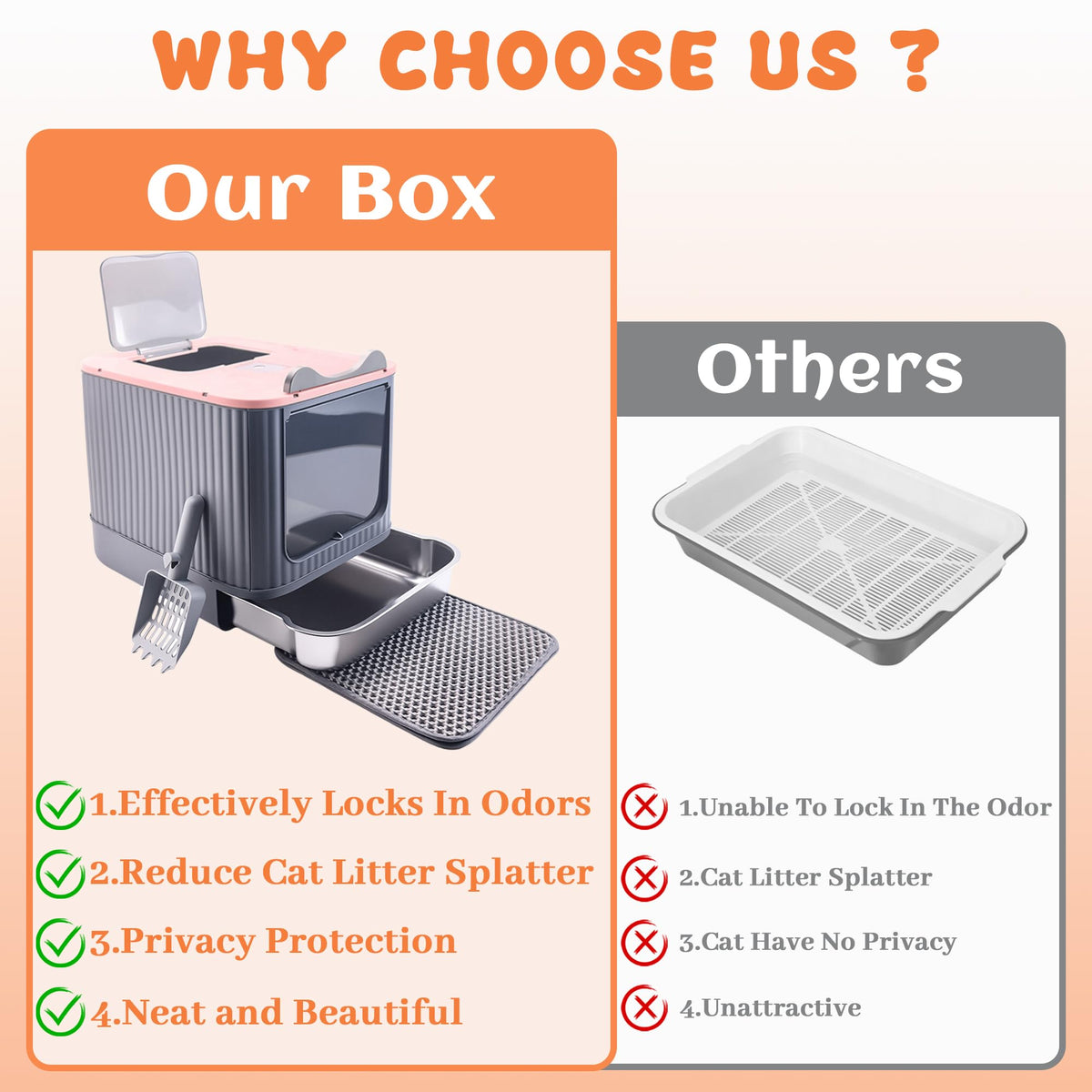 Stainless Steel Cat Litter Box Enclosed (Pink)