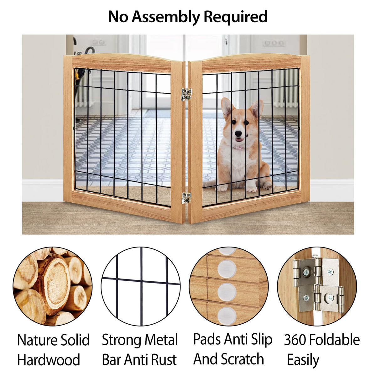 2 Panel Freestanding Foldable Wood Dog Gate (24"Height-2 Panel / Natural)