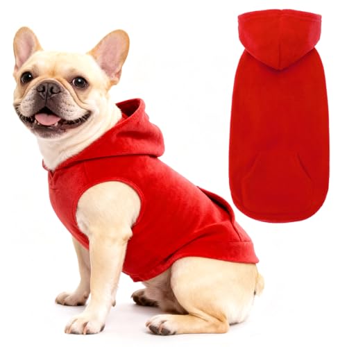 Fleece Dog Hoodie with Pouch (X-Small / Red)