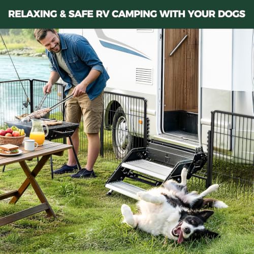 Rollick Dog Playpen with RV Step Grid for RV Camping (Black / 32"H)