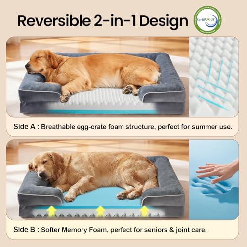 Orthopedic Extra Large Dog Bed Couch (41" x 30" x 7" / 01-Gray)