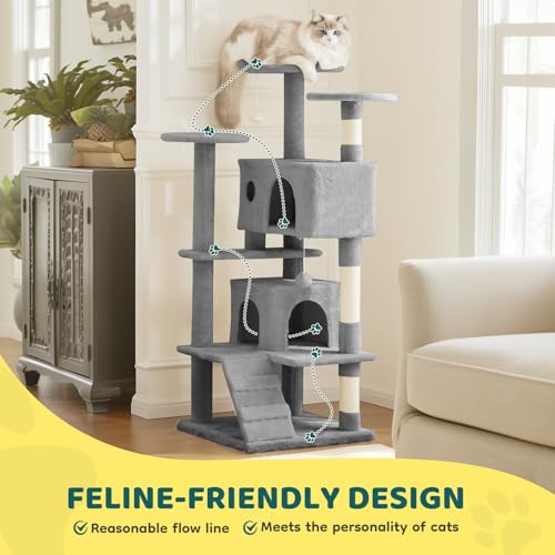 54 inch Cat Tree Tower with Scratching Posts (Light Grey / 54×19.7×19.7IN)