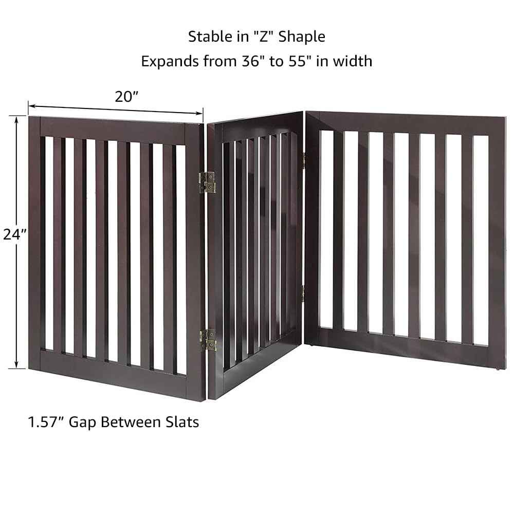 24”H Free Standing Pet Gate for Dog Cat (Espresso / 60"W×24"H)