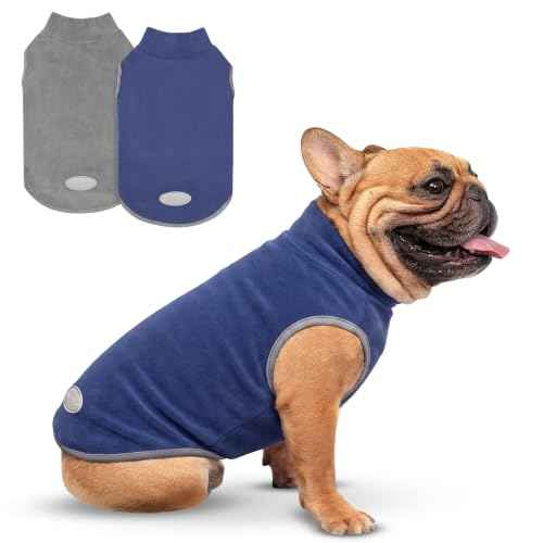 2 Pack Fleece Dog Sweater Pullover Lightweight Reflective Jacket (Large / Solid Navy & Grey)