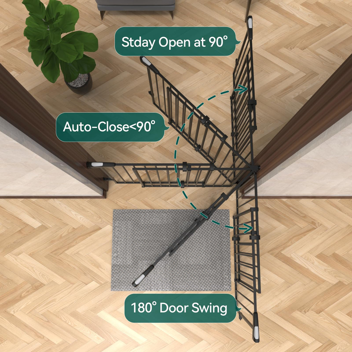 31.5 55" No Bottom Bar Baby Gate Extra Wide (Black / 28" H, 31.5-55" W- Extra Wide)