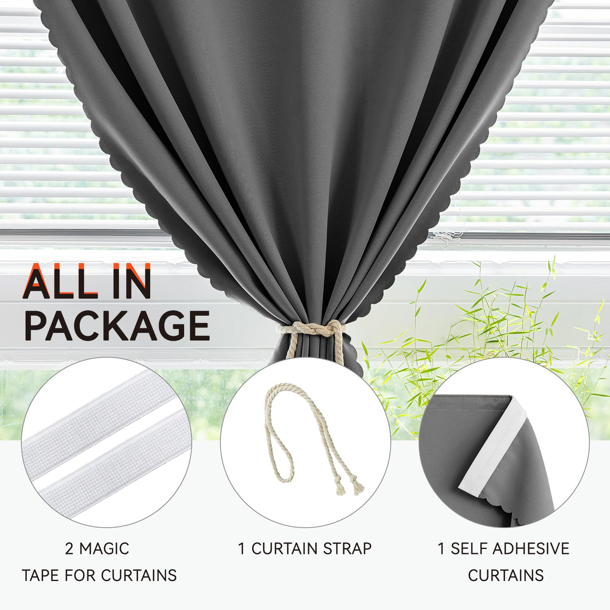 Self Adhesive Blackout Curtains (Grey / 47"W x 96"L (Pack of 1))