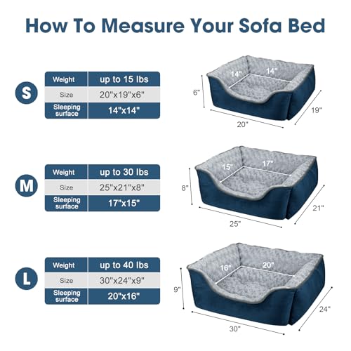 Rectangle Dog Bed for Large Medium Small Dogs Machine Washable Sleeping Dog Sofa Bed Non (Navy Blue / M(25"x 21"x 8"))
