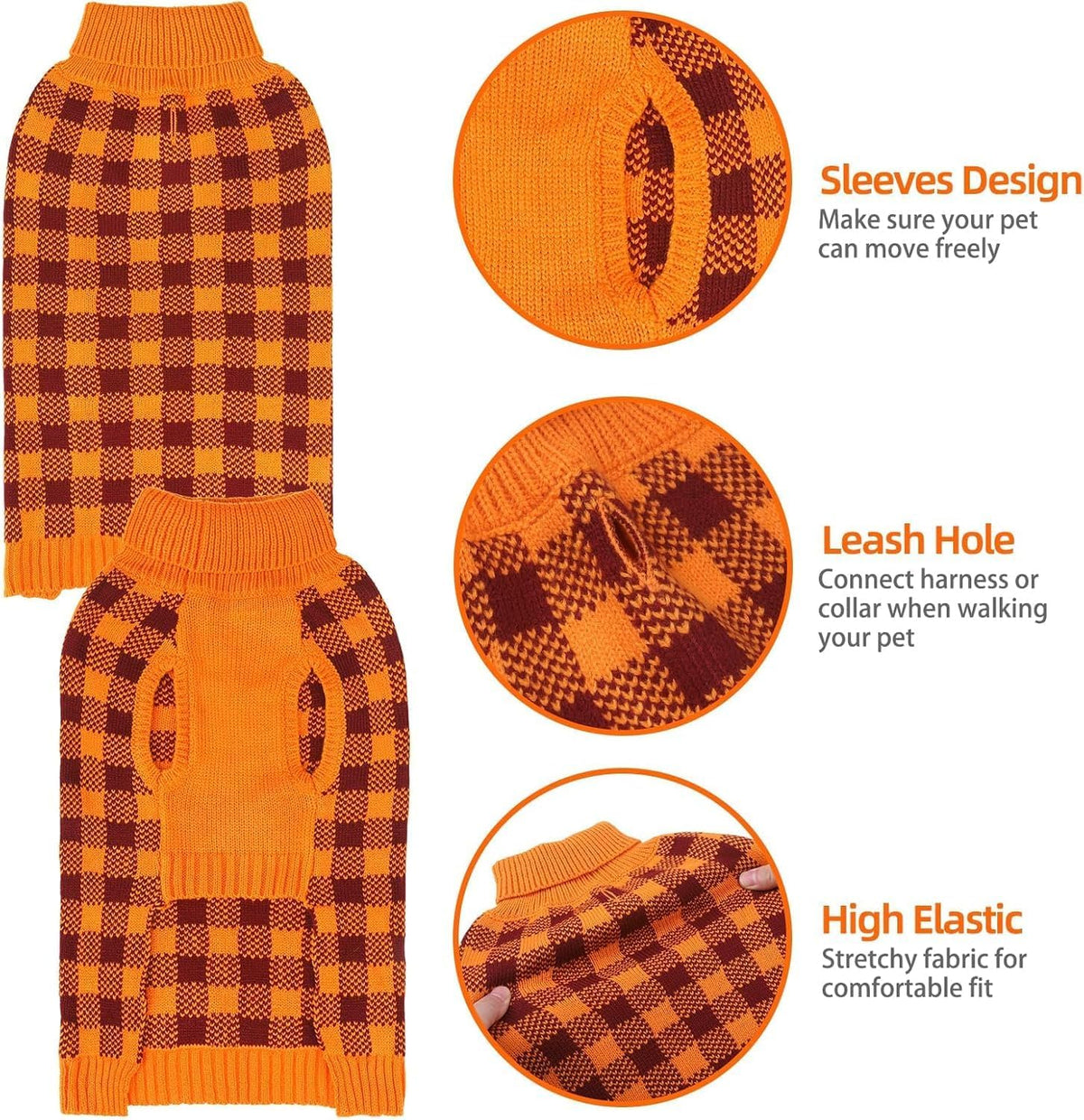 Dog Sweaters for Large Medium Small Dogs (XL - Chest 30", Back 24" / Orange)