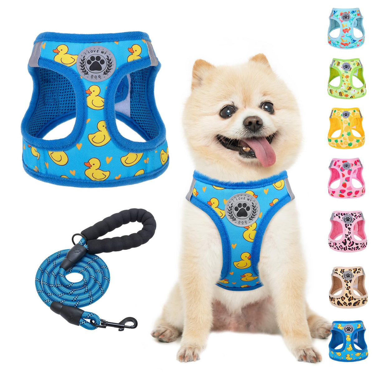 Small Dog Harness and Leash Set (XSmall(Chest Girth 13" - 14.5") / Duck Blue)