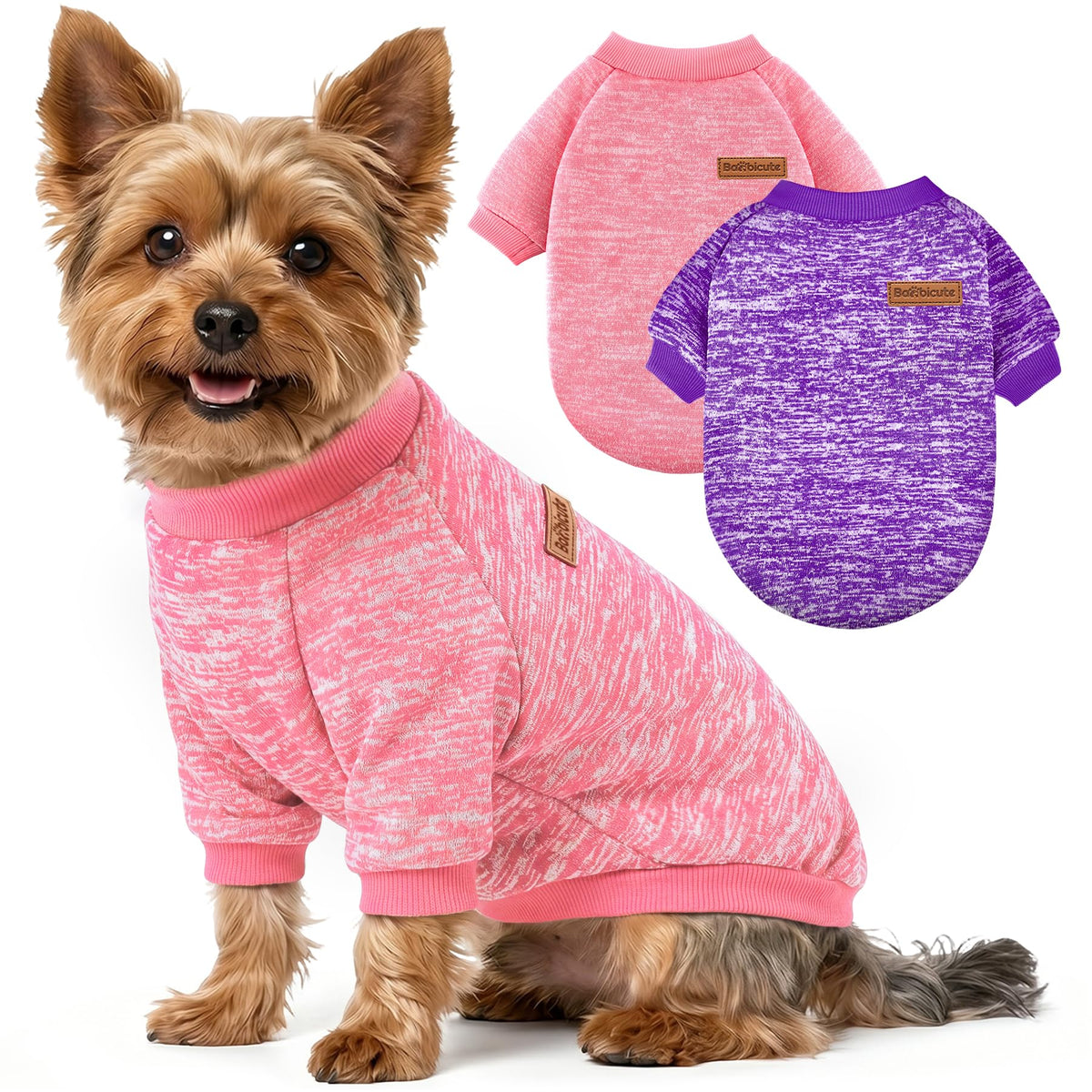 2 Pack Dog Sweaters for Small Dogs Girl Boy Winter Fleece Clothes Warm Soft Dog Sweatshirt Outfit for Dogs Cats Pet Apparel (Grey / L (Back: 15.7", Chest: 19.6", 14-18 lbs))