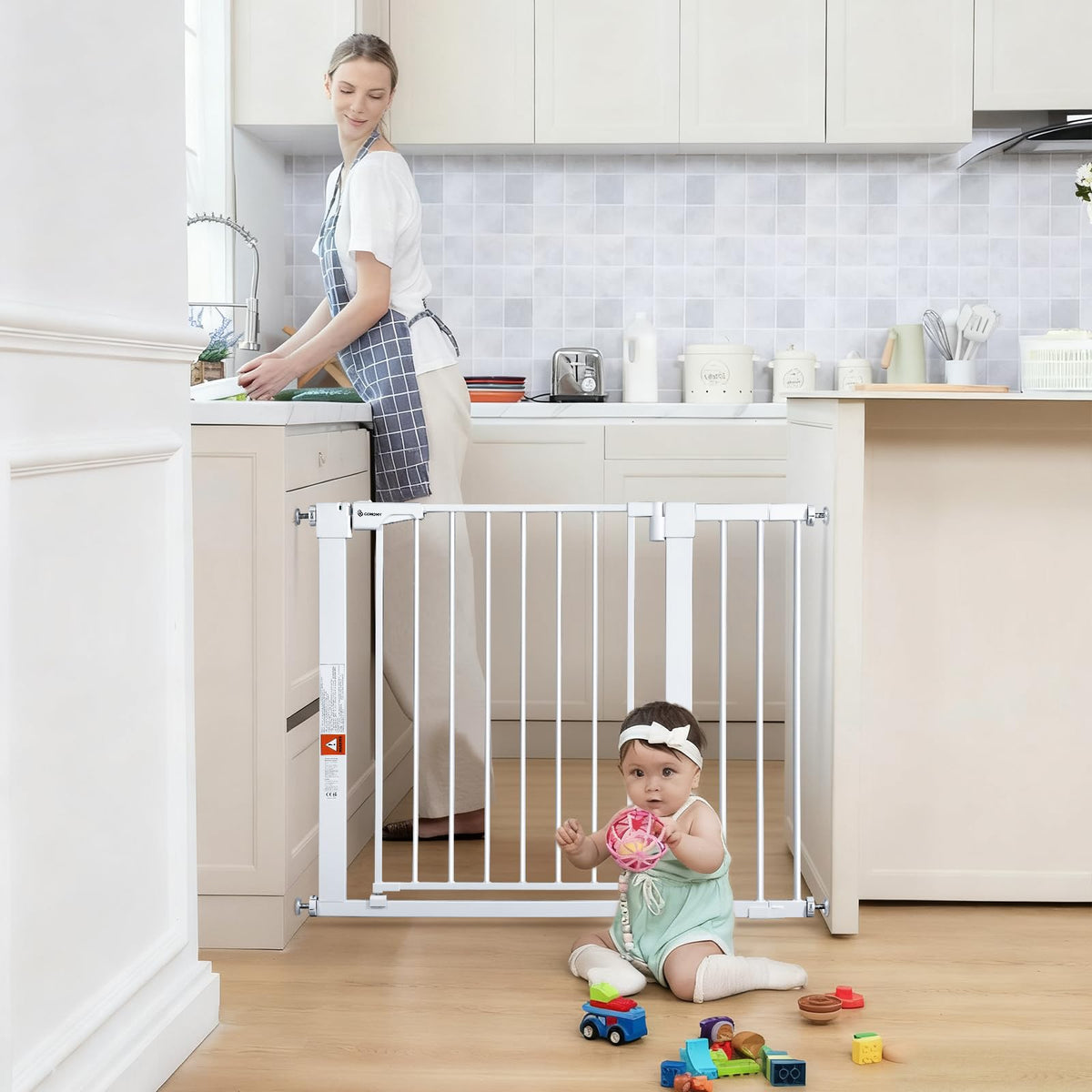 30" Tall Baby Gate for Stairs Doorways (30"Tall 40.5"Wide / White)