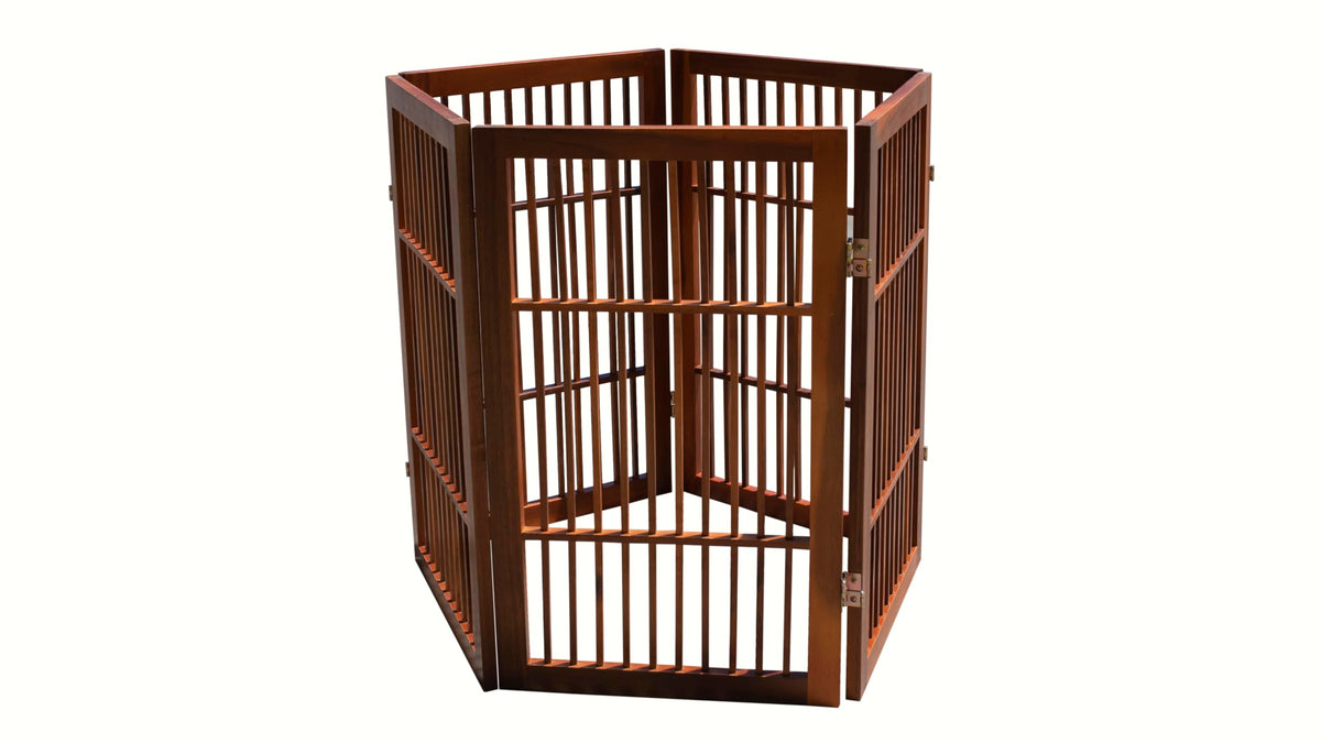 Pet Dog Gate Freestanding (5 Panel 30" Tall / Brown Pet Gate)