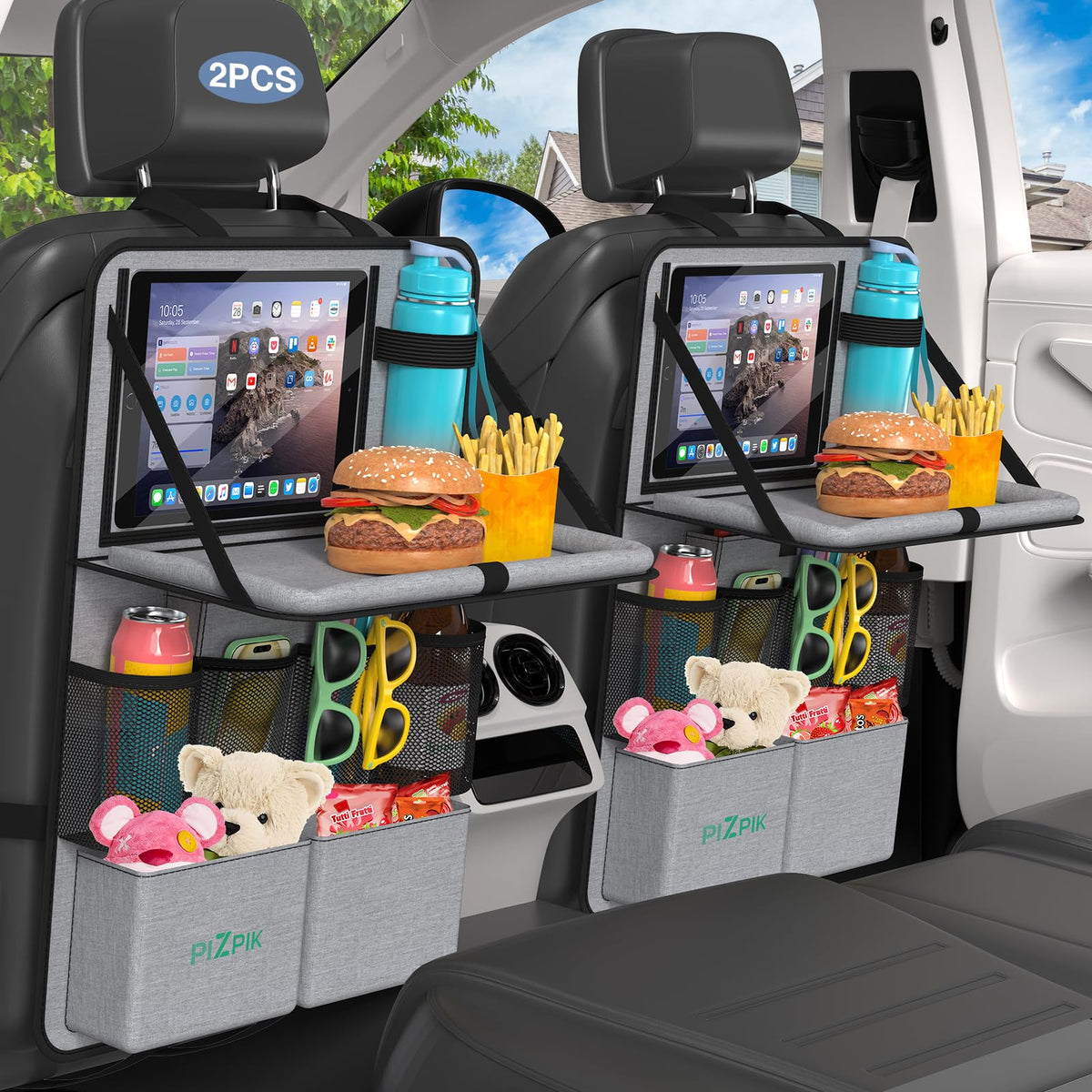 Car Backseat Organizer with Tablet Holder (Gray / 2pack)