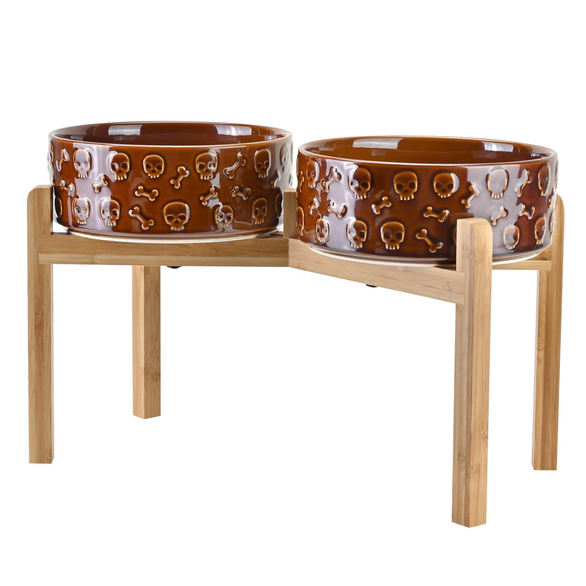 Elevated Dog Bowls Ceramic (8.3 in - 7.6 cups / Bronze - Skull)