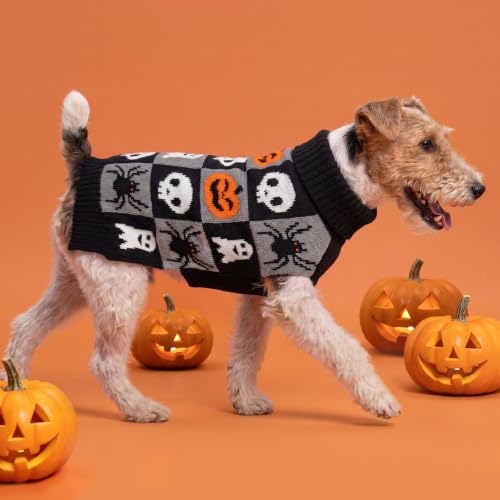 Dog Halloween Sweater for Medium Dogs Soft Knit Pullover Outfit (X-Large (19-27lbs) / 01#Halloween (Black))