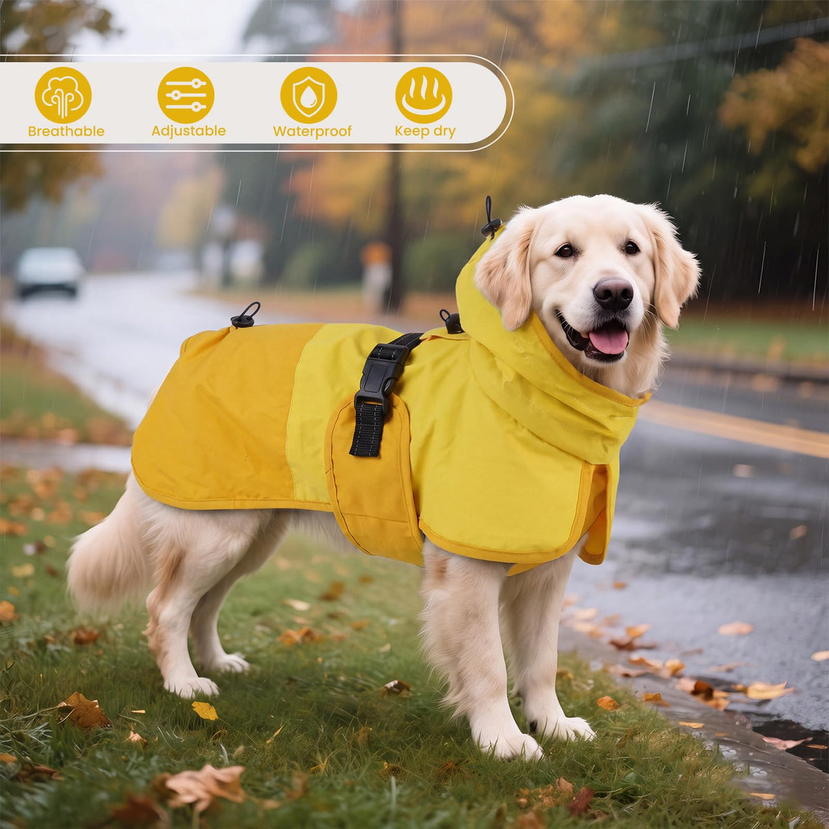 Dog Raincoat Waterproof Rain Jacket with Hood (XXL(Back Length23.6") / Yellow)