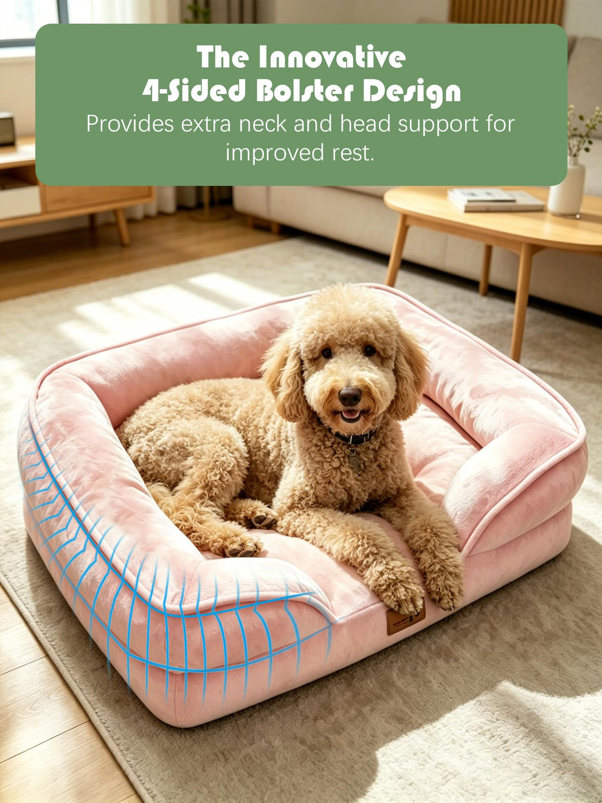 Orthopedic Dog Bed with Sides (38.0"L x 28.0"W x 6.5"Th / Pink)