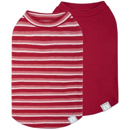 2Pack Waffle Dog Shirt for Small Dogs Striped Dog Sweater Tank Top (Small (4-7lbs) / 2Pack(Red+Striped))