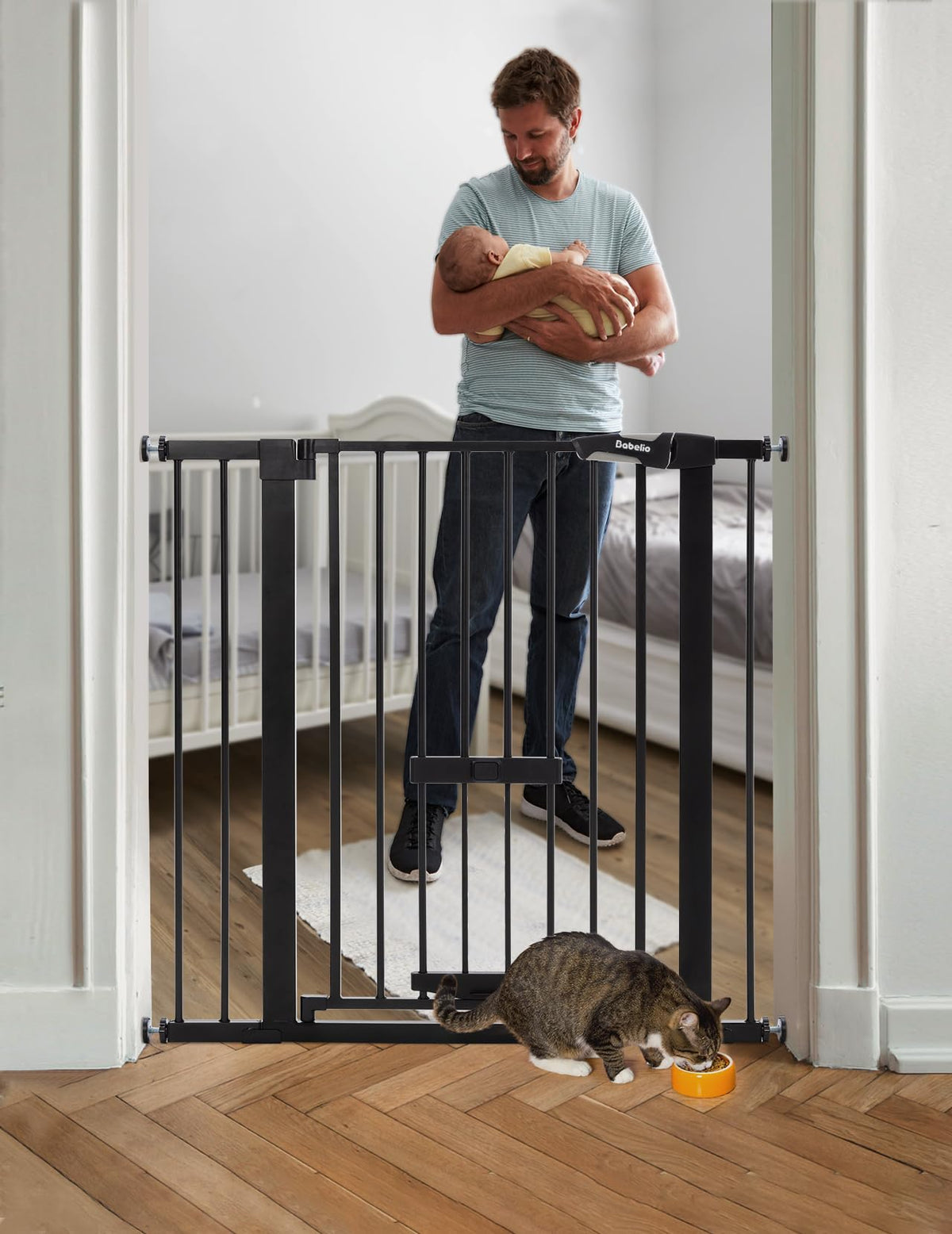 36" Tall Pet Gate with Cat Door (Black / 29-40" Wide, 36" Tall)