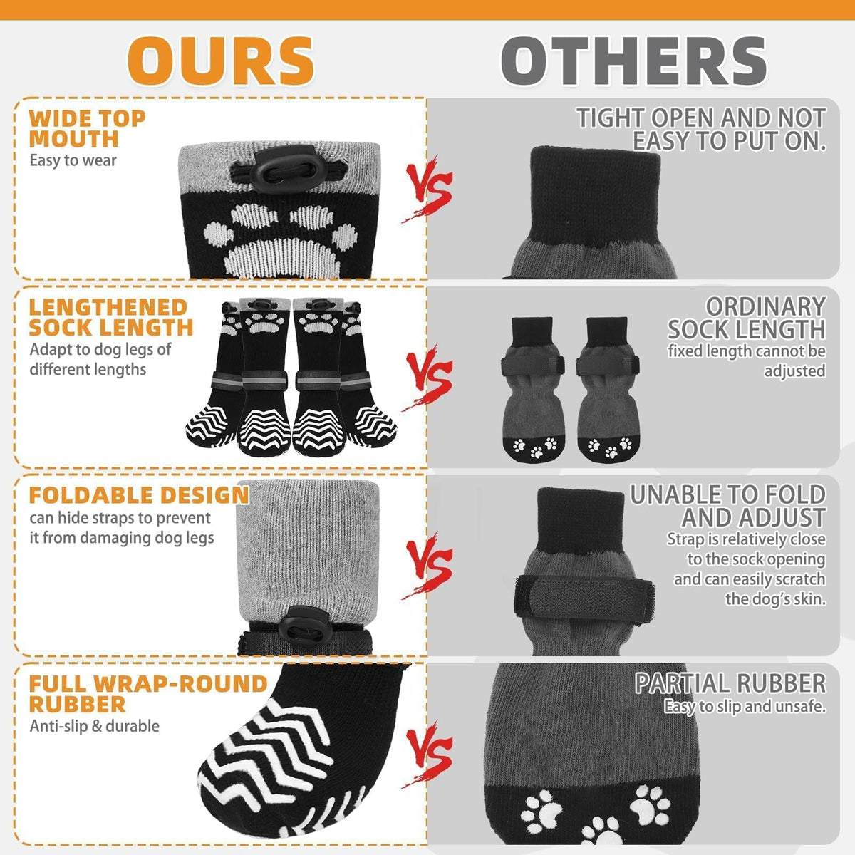 Non Slip Dog Socks for Hot Pavement to Prevent Licking Paws (Black / X‑Small (4 Pack))
