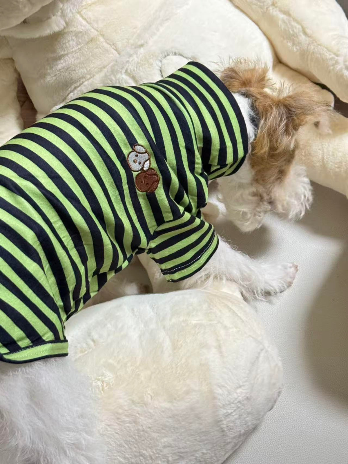 Turtleneck Dog Shirt Cute Doggie Embroidery Super Soft Dog Sweatshirt Stretchy Striped Puppy Pullover for Cats Small Medium Large Dogs (Green Striped / X-Small)