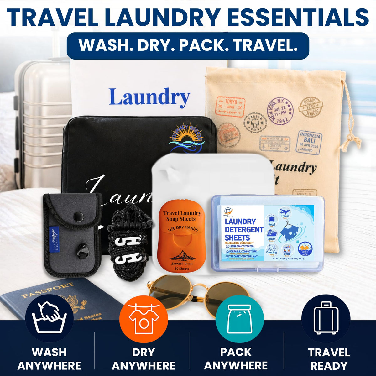 Travel Laundry Detergent Sheets Kit (7-Pack Laundry Kit)