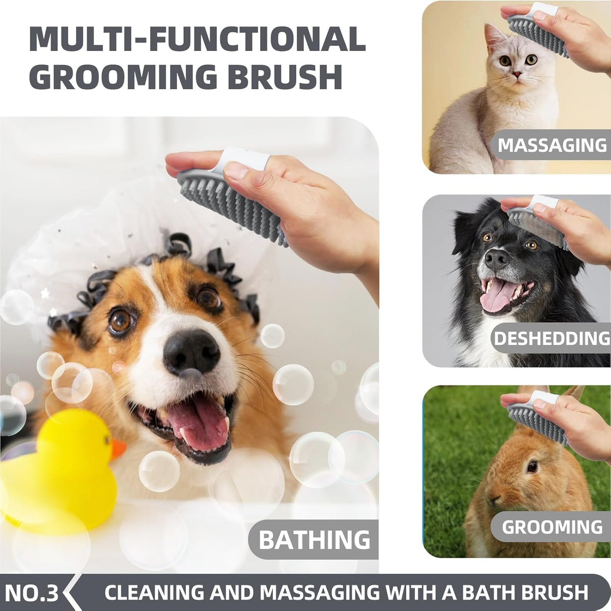 6-in-1 Grey Pet Grooming Kit: Hair Brush, Towel, Washing Gloves, Slicker Brush, and Shampoo Scrubber for Dogs and Cats (6-Bath-Grey)