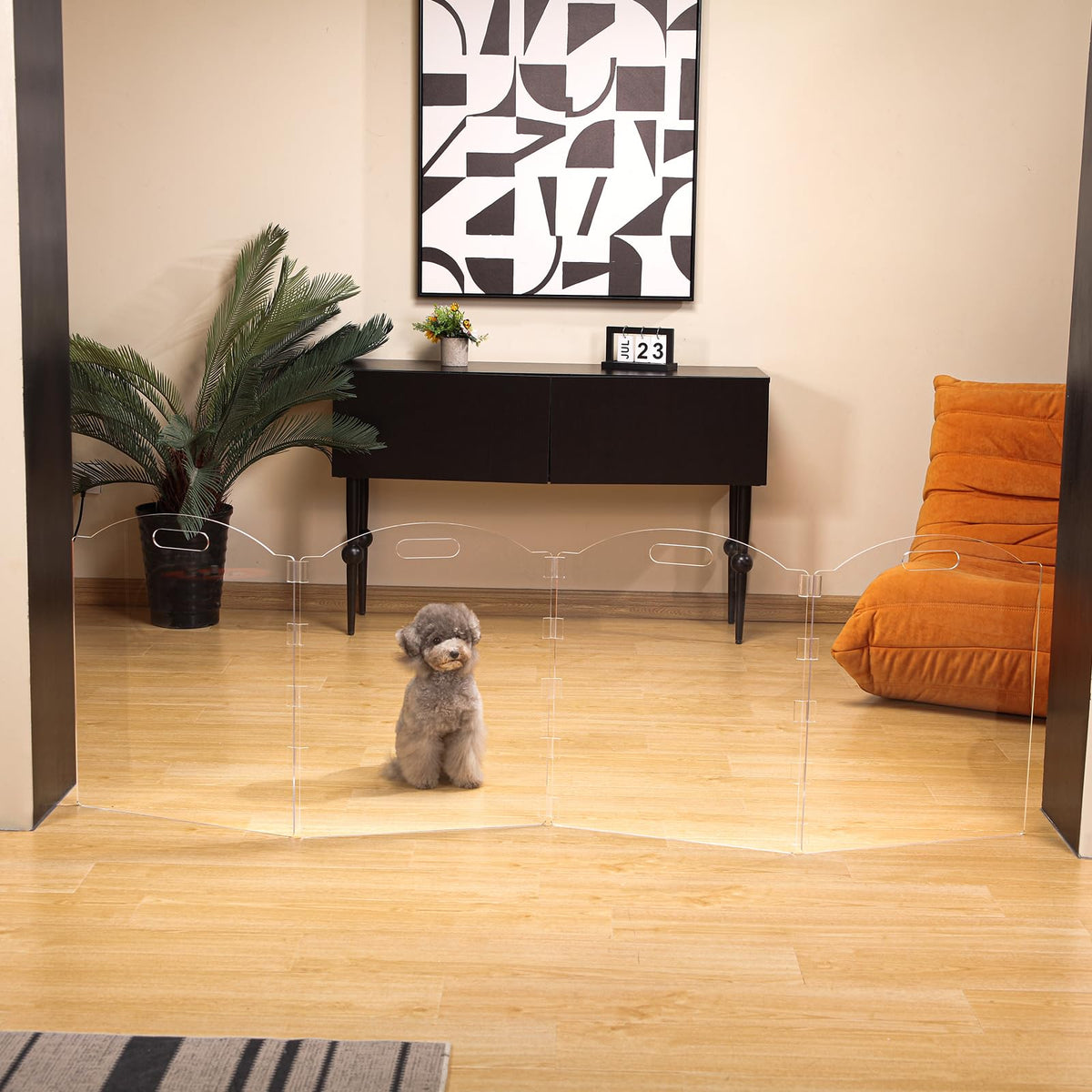 Clear Acrylic Freestanding Dog Gates for the House (4 Panel - 80''W x 24''H)