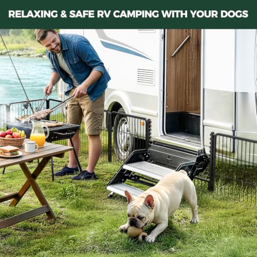 Rollick Dog Playpen with RV Step Grid for RV Camping (Black / 24"H)