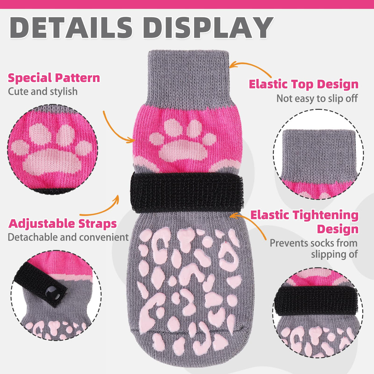Dog Socks for Hot (Pink+Grey / Medium (4 Pack))