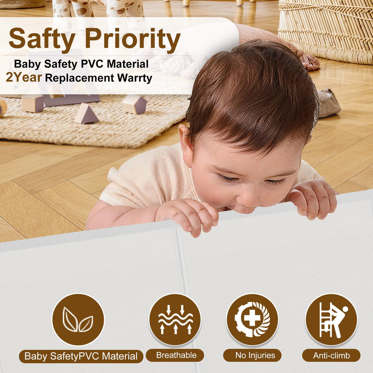 200 inch Reinforced Retractable Baby Gates 42 inch Tall (White / 42" Tall x 200" Wide)