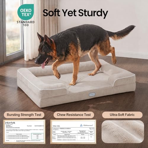 Orthopedic Extra Large Dog Bed Couch (44" x 29" x 7" / 04-Beige)