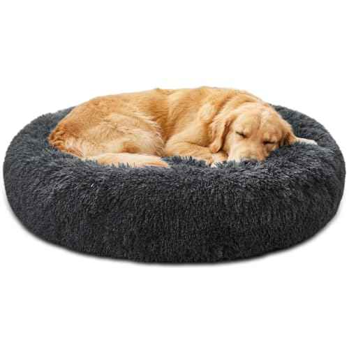 Calming Washable Dog Beds Large Sized Dog (Dark Grey / 36.0"L x 36.0"W x 8.0"Th(Removable))