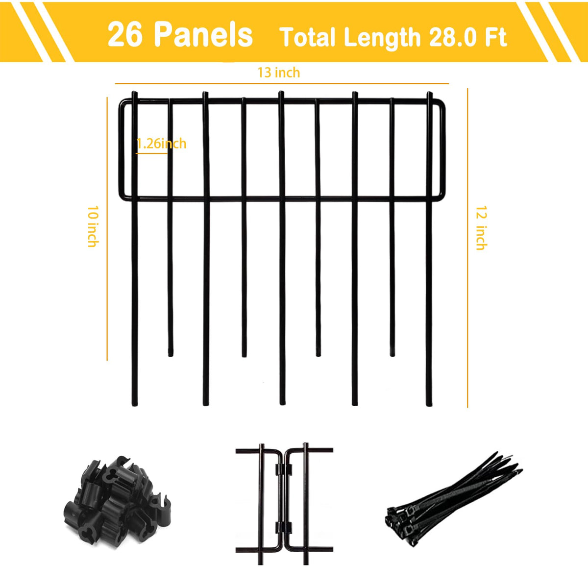26 Pack Animal Barrier Fence (Black / 26 Panel, 28.00 Ft)