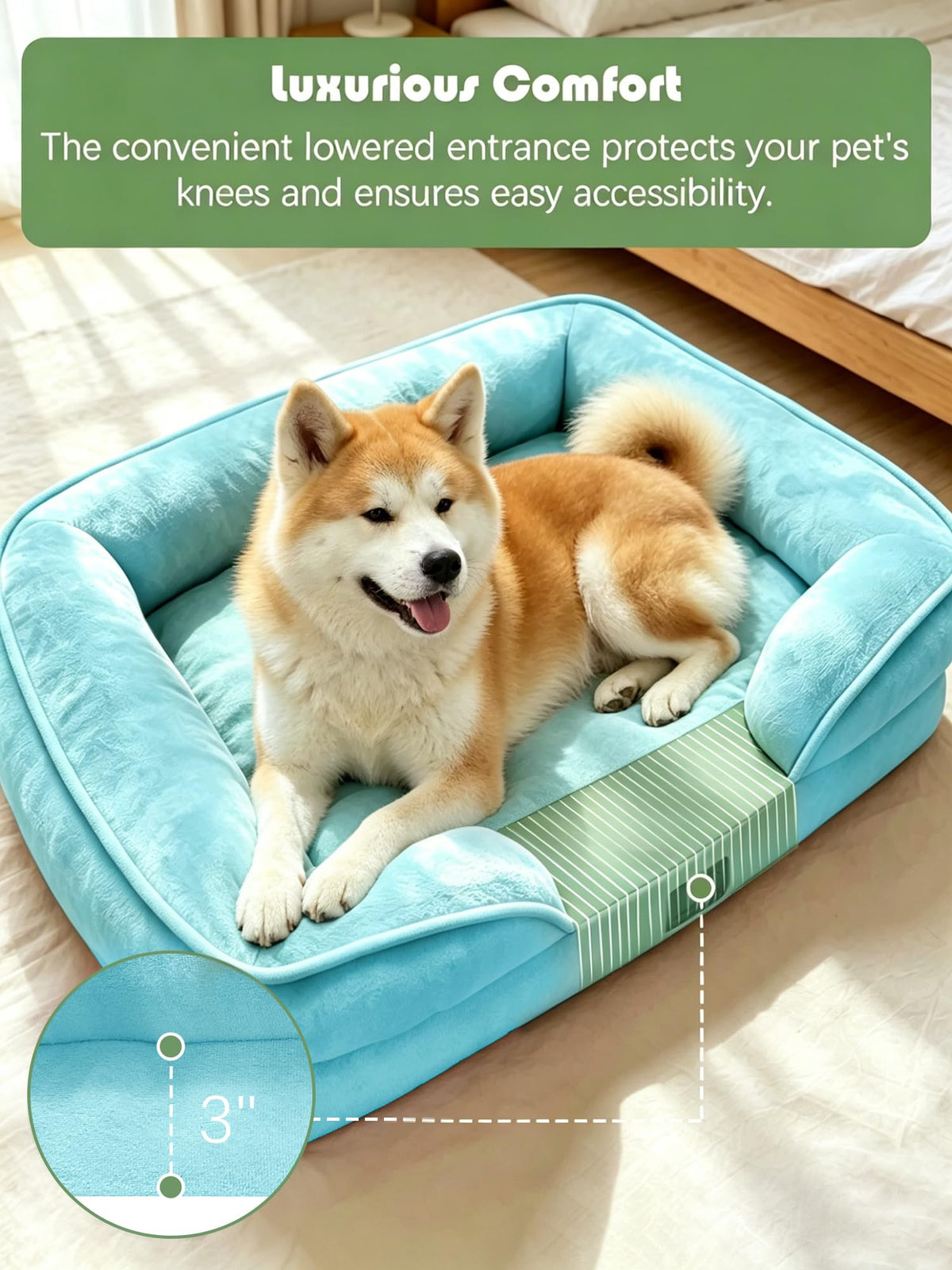 Orthopedic Dog Bed with Sides (48.0"L x 35.0"W x 8.0"Th / Ice Blue)