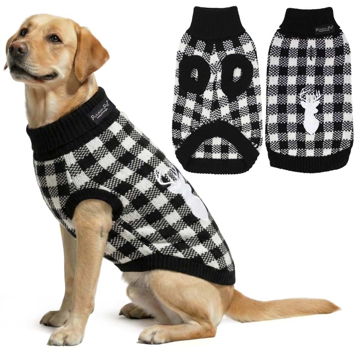 Dog Sweaters Cable Knit Dog Outfit (2XL / Checkered Black-n-White)