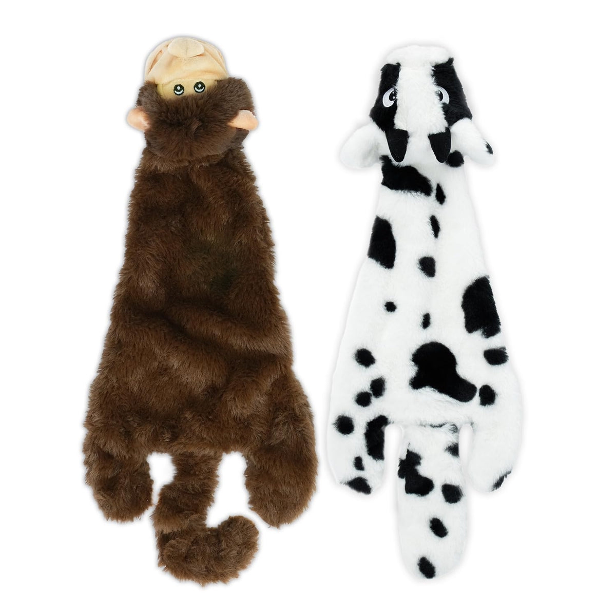 2-in-1 Stuffless Squeaky Dog Toy - Cow, Monkey, Small (Multicolor/Monkey & Cow / Small)