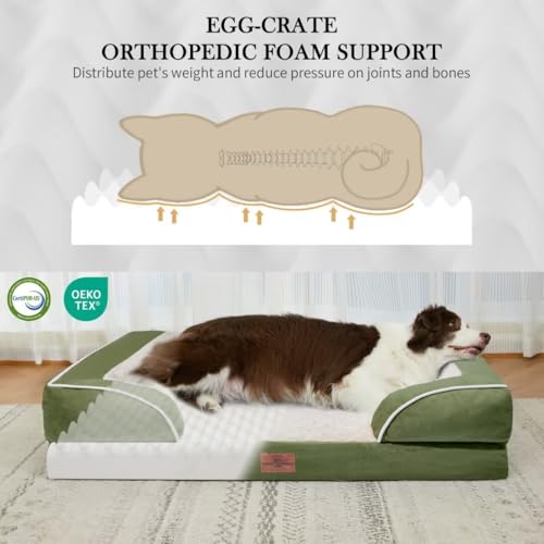 Orthopedic Dog Bed for Extra Large Dogs with Bolster (45.0"L x 35.0"W x 8.5"Th / Light Green)