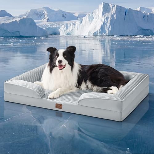 Cooling Dog Beds Large Sized Dog Washable Original Design (Cooling Grey / 35"l X 25"w X 6.5"th)