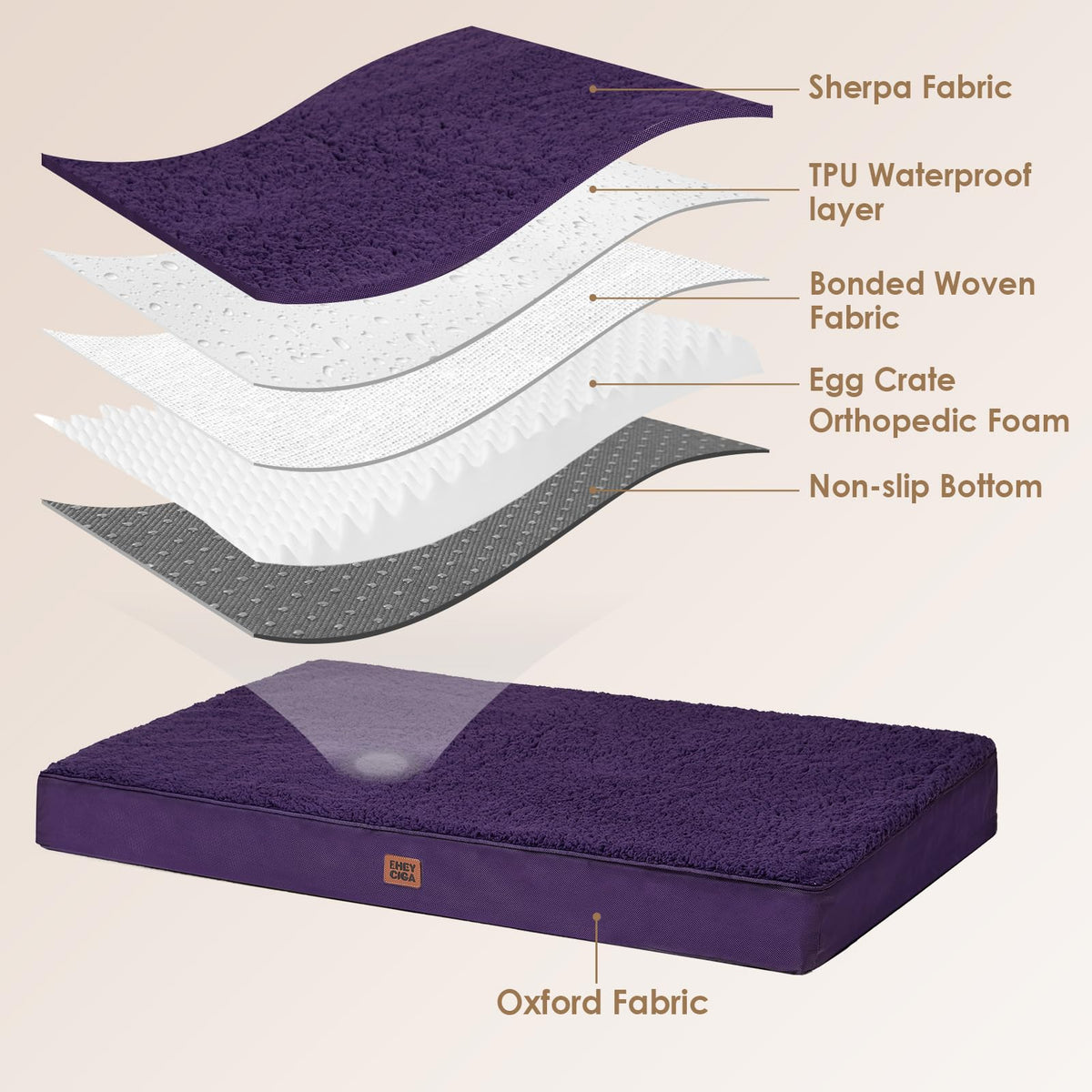 Orthopedic Dog Bed Large with Removable Washable Cover (36*27*3.5 inches / Purple)